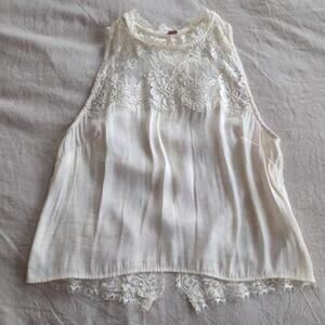 Free People Cream Lace Open Back High Neck Sleeveless Top Medium